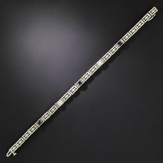 Art Deco Synthetic* Sapphire and Diamond Filigree Bracelet - 2