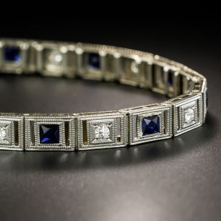 Art Deco Synthetic Sapphire and Diamond Line Bracelet - 3