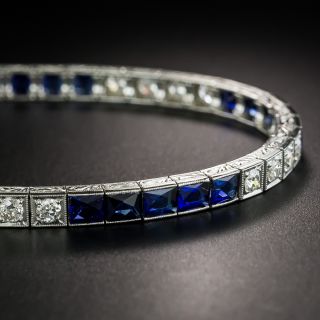 Art Deco Synthetic Sapphire and Diamond Line Bracelet - 4