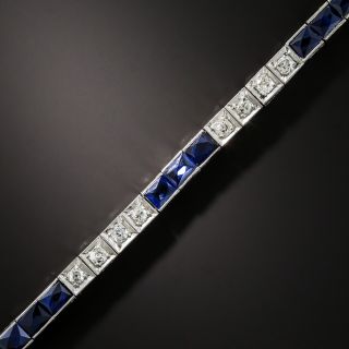 Art Deco Synthetic Sapphire Platinum and Diamond Line Bracelet