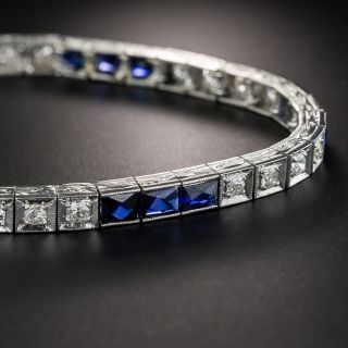 Art Deco Synthetic Sapphire Platinum and Diamond Line Bracelet