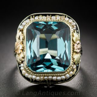 Art Deco Synthetic Spinel, Enamel and Seed Pearl Ring