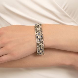 Art Deco Three-Row Diamond And *Sapphire Filigree Bracelet