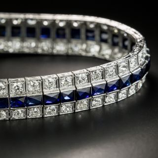 Art Deco Three Row Diamond and Synthetic Sapphire Bracelet  - 5