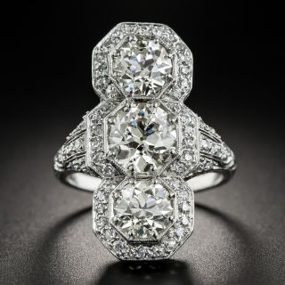 Art Deco Three-Stone 4.56 Carat Total Weight Diamond Dinner Ring - GIA - 6