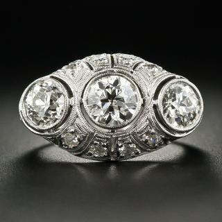 Art Deco Three-Stone Bezel Set Diamond Ring - 2