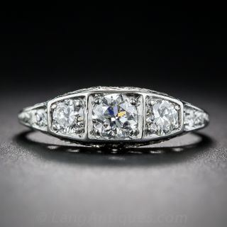 Art Deco Three-Stone Diamond and Platinum Ring