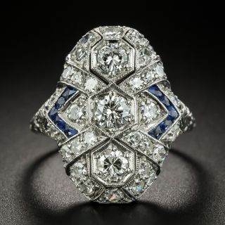 Art Deco Three-Stone Diamond and Sapphire Dinner Ring - 2
