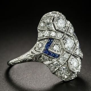 Art Deco Three-Stone Diamond and Sapphire Dinner Ring
