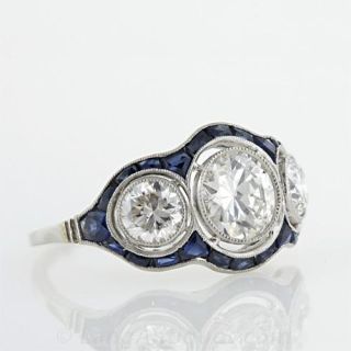 Art Deco Three-Stone Diamond and Sapphire Ring