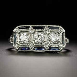 Art Deco Three-Stone Diamond and Sapphire* Ring - 2