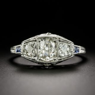 Art Deco Three Stone Diamond and Sapphire* Ring - GIA - 4