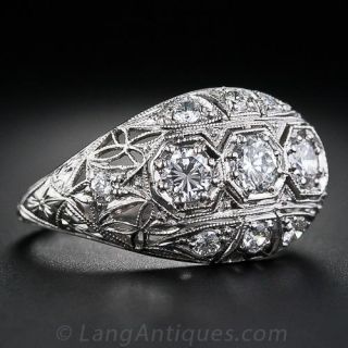 Art Deco Three-Stone Diamond Dome Ring