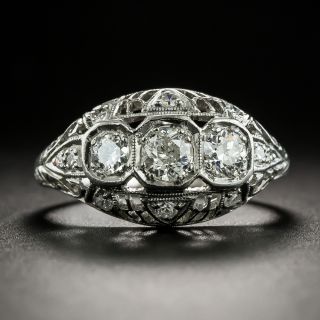 Art Deco Three-Stone Diamond Platinum Ring  - 1