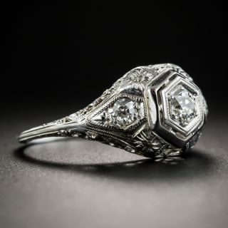 Art Deco Three-Stone Diamond Ring 18K White Gold