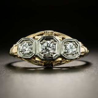 Art Deco Three-Stone Diamond Ring by Kelbanoff & Grossman - 1