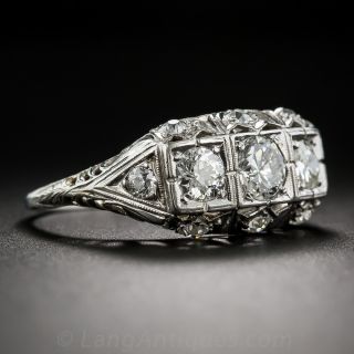Art Deco Three-Stone Platinum and Diamond Ring