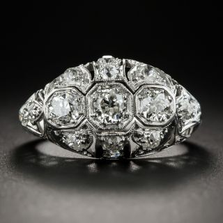 Art Deco Three-Stone Platinum Diamond Ring  - 1