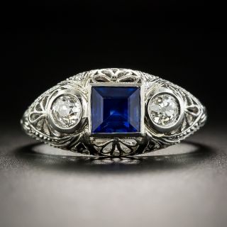 Art Deco Three-Stone Sapphire and Diamond Ring - 2