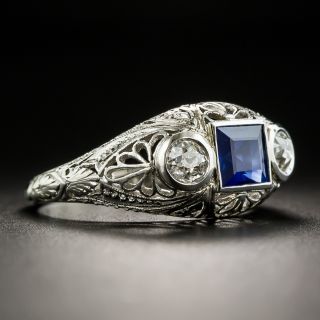 Art Deco Three-Stone Sapphire and Diamond Ring