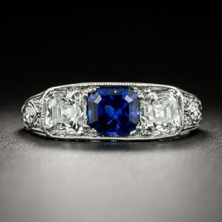 Art Deco Tiffany & Co. No Heat Sapphire and Diamond Three-Stone Ring - 3