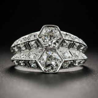 Art Deco Toi Et Moi Platinum Diamond Ring - 2