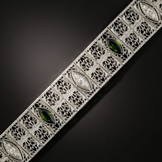 Art Deco Tourmaline and Diamond Filigree Bracelet by Charles Keller - 4
