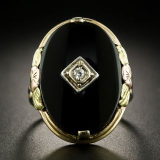 Art Deco Tri-Color Gold Diamond and Onyx Ring - 2