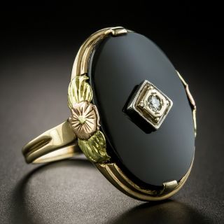 Art Deco Tri-Color Gold Diamond and Onyx Ring