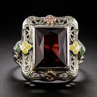 Art Deco Tri-Color Gold Garnet  And Enamel Ring - 3