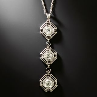 Art Deco Triple-Diamond Drop Filigree Necklace - 3