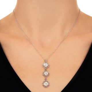Art Deco Triple-Diamond Drop Filigree Necklace