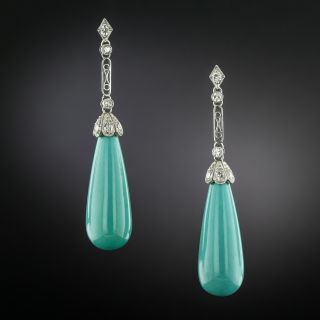 Art Deco Turquoise Drop Diamond Earrings - 3
