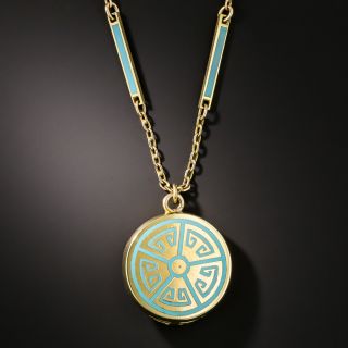 Art Deco Turquoise Enamel Locket Necklace - 2