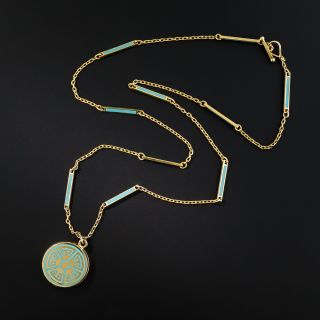 Art Deco Turquoise Enamel Locket Necklace