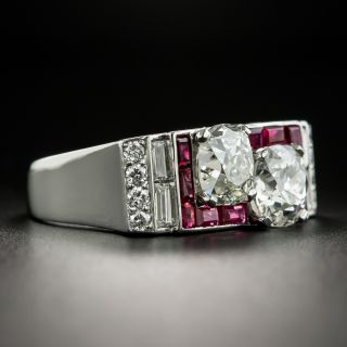 Art Deco Twin Diamond and Ruby Ring