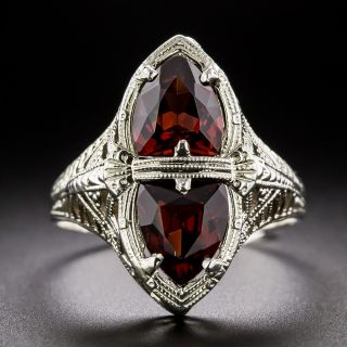 Art Deco Twin Garnet Filigree Ring - 3
