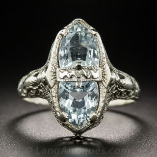 Art Deco Twin-Stone Aquamarine Ring by Belais