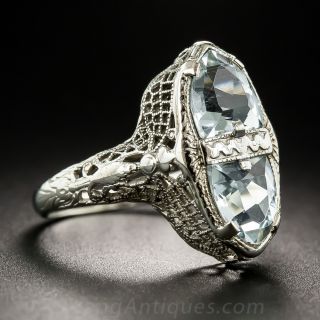 Art Deco Twin-Stone Aquamarine Ring by Belais