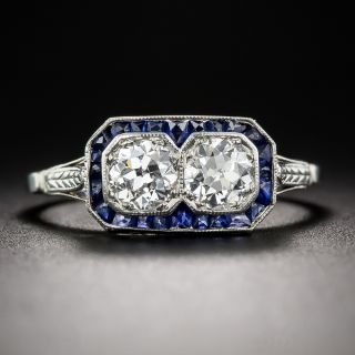 Art Deco Twin-Stone Diamond and Sapphire Ring