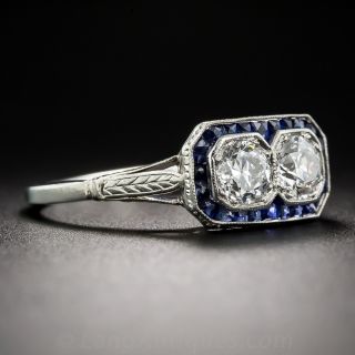 Art Deco Twin-Stone Diamond and Sapphire Ring