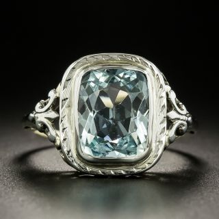 Art Deco Two-Tone Aquamarine Filigree Ring - 2