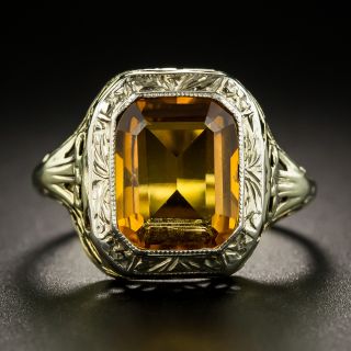 Art Deco Two-Tone Gold Filigree Citrine Ring  - 2