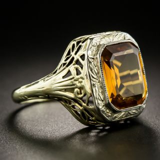 Art Deco Two-Tone Gold Filigree Citrine Ring 