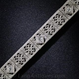 Art Deco White Gold and Diamond Filigree Bracelet