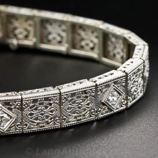 Art Deco White Gold and Diamond Filigree Bracelet