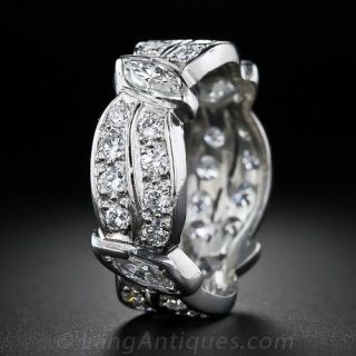 Art Deco Wide All Around Platinum and Diamond Band