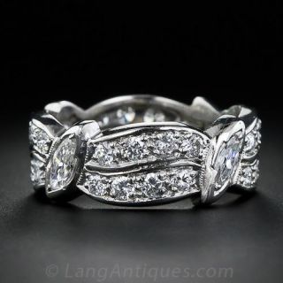 Art Deco Wide All Around Platinum and Diamond Band