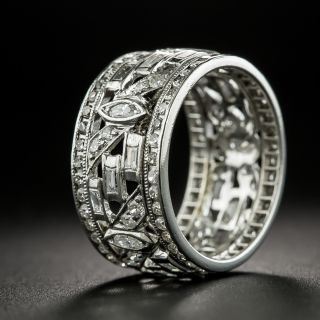 Art Deco Wide Platinum Diamond Band  - 2