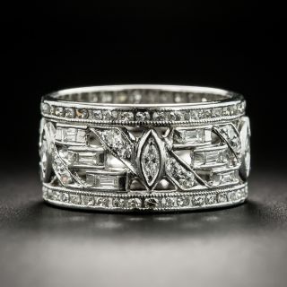 Art Deco Wide Platinum Diamond Band - Size 5-
